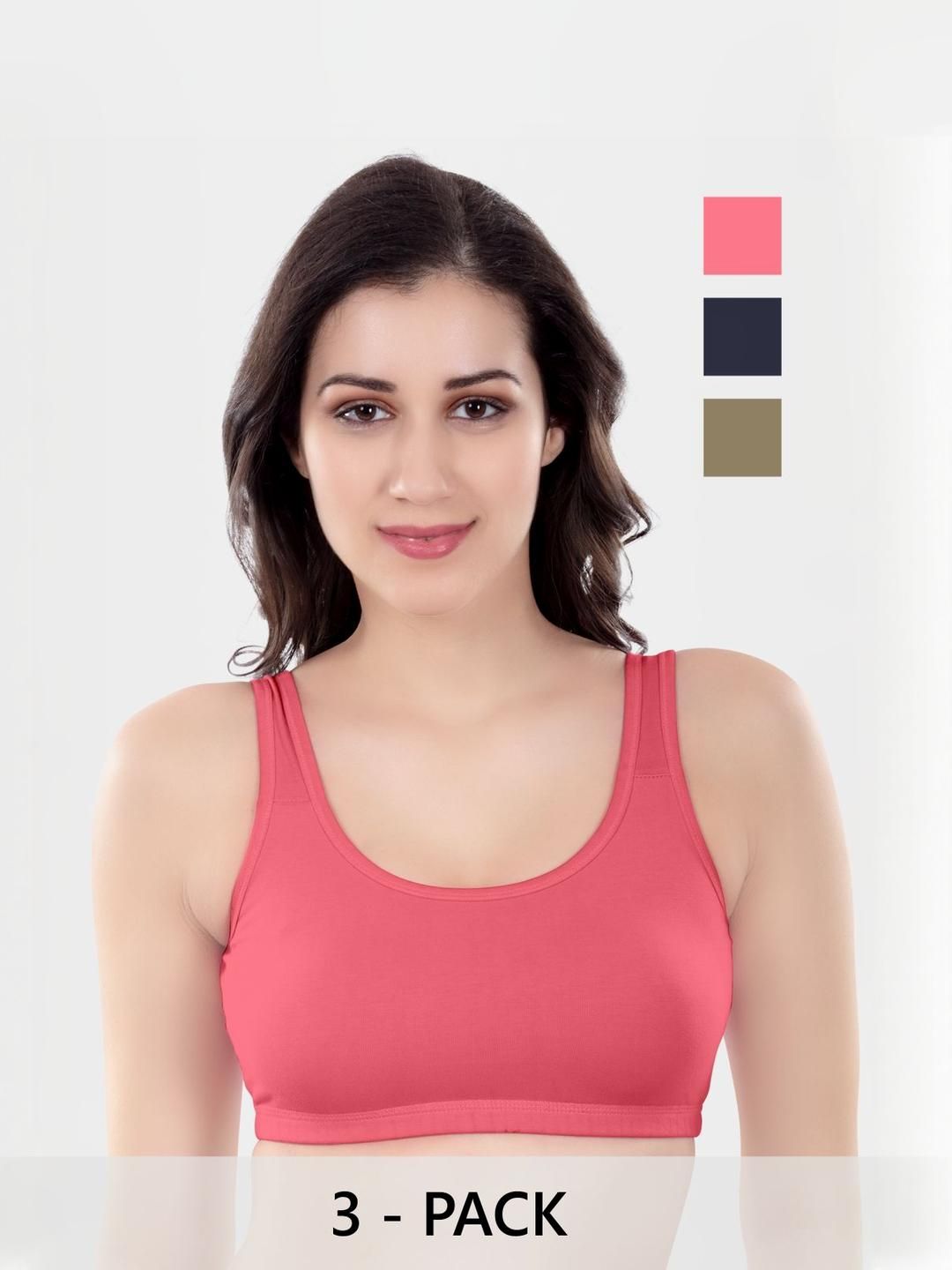 Digsel Cool Cotton Pack of 3 Solid Seamless Sports Bra