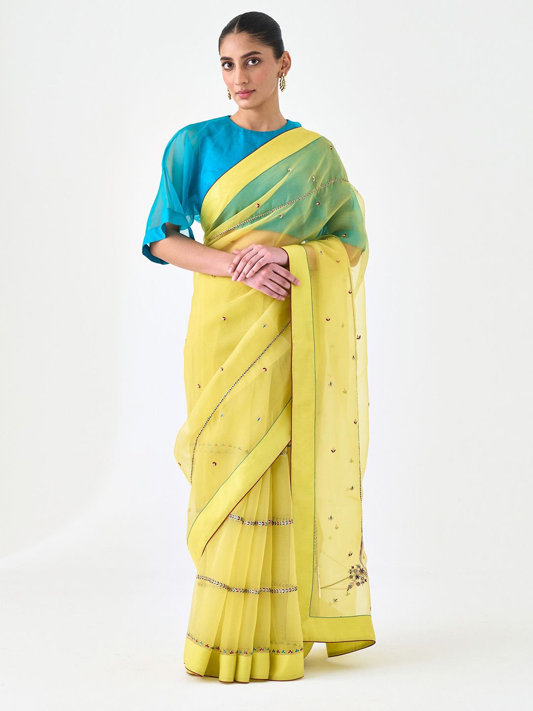 JANKI INDIA Ethnic Motifs Embroidered Organza Saree-picture-58