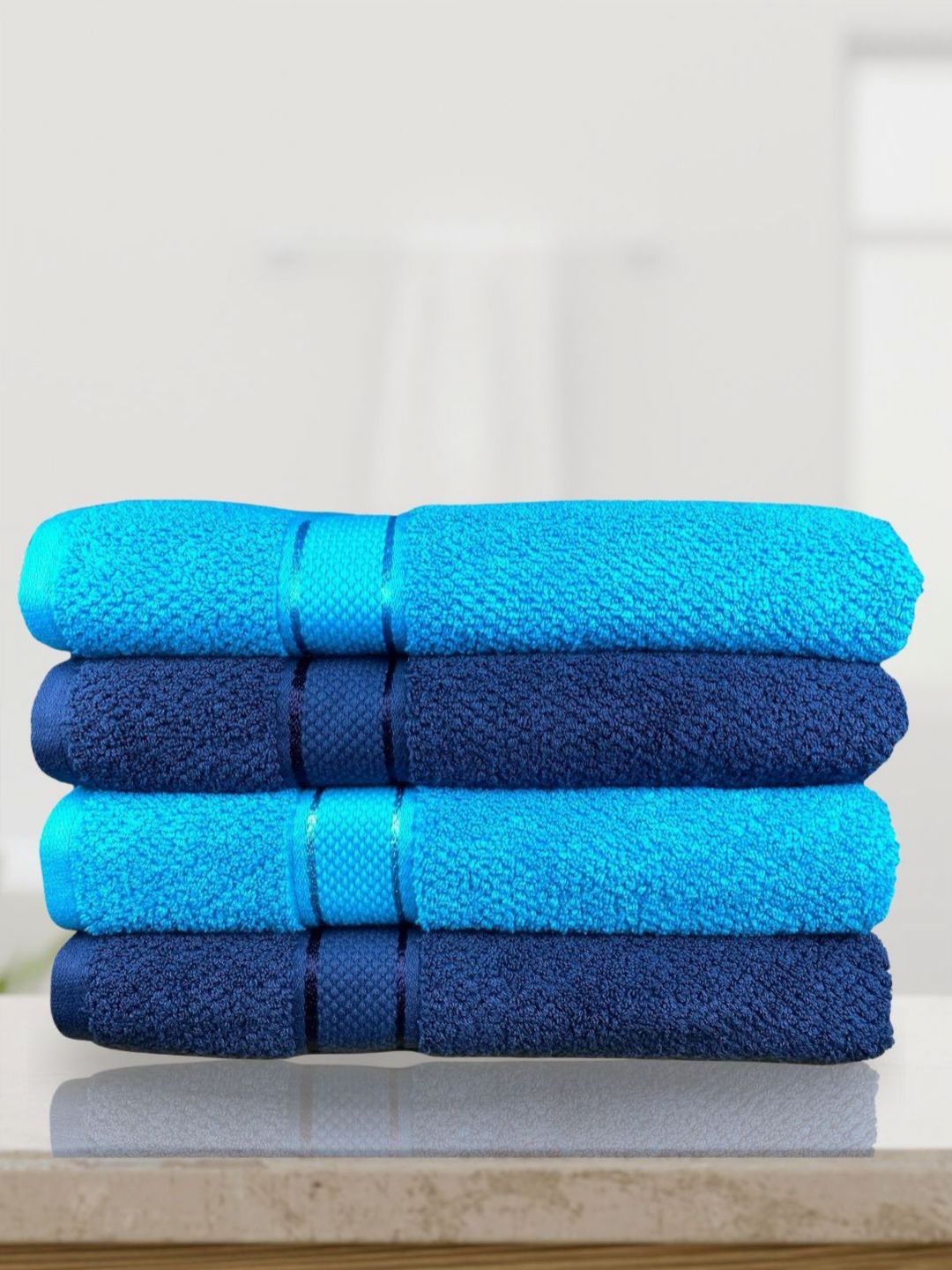 SENSES Navy Blue & Turquoise Blue 4 Cotton 550 GSM Bath Towel-picture-11