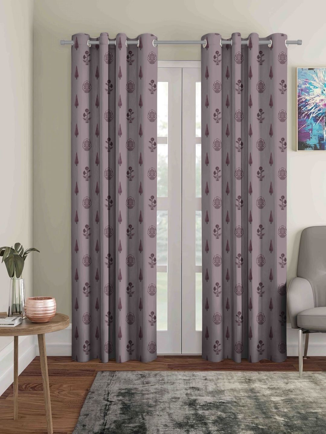 myntra elegant homes Aura Lavender Set of 2 Floral Black Out Long Door Curtain-picture-38