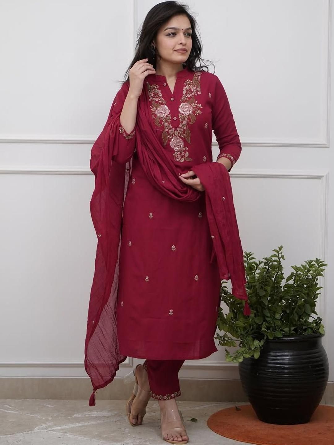 KALINI Women Maroon Viscose Rayon Kurta Sets-picture-19