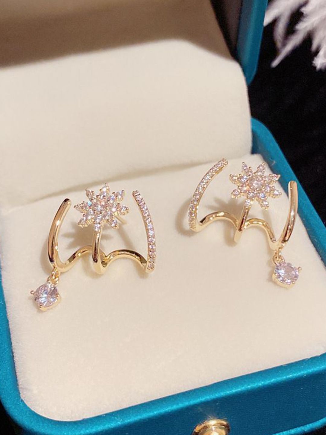 DIVASTRI Gold Plated American Diamond Studded Contemporary Korean Studs-picture-0