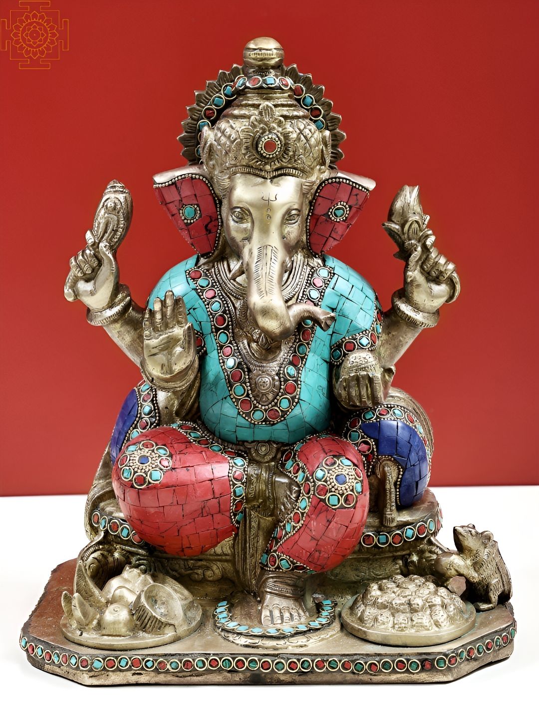 Exotic India Gold-Toned & Blue Lord Ganesha Religious Idol Showpiece-picture-27