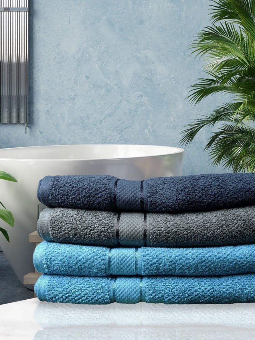 SENSES Turquoise Blue & Navy Blue 4 Cotton 550 GSM Bath Towel-picture-36