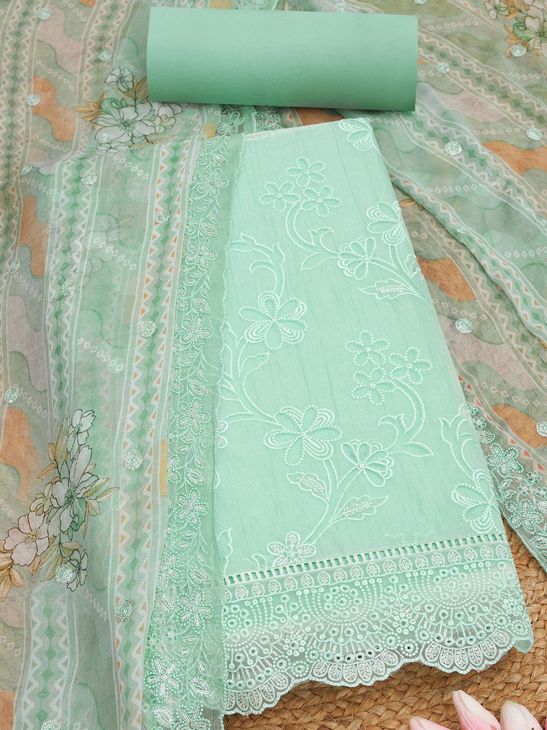Soch Women Floral Embroidered Sequinned Unstitched Dress Material with Dupatta-picture-23