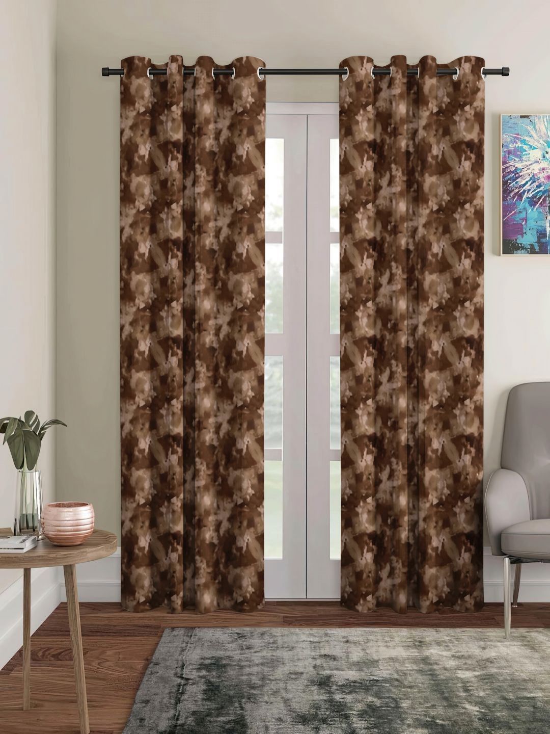 myntra elegant homes Aura Coffee Brown Set of 2 Floral Black Out Door Curtain-picture-28