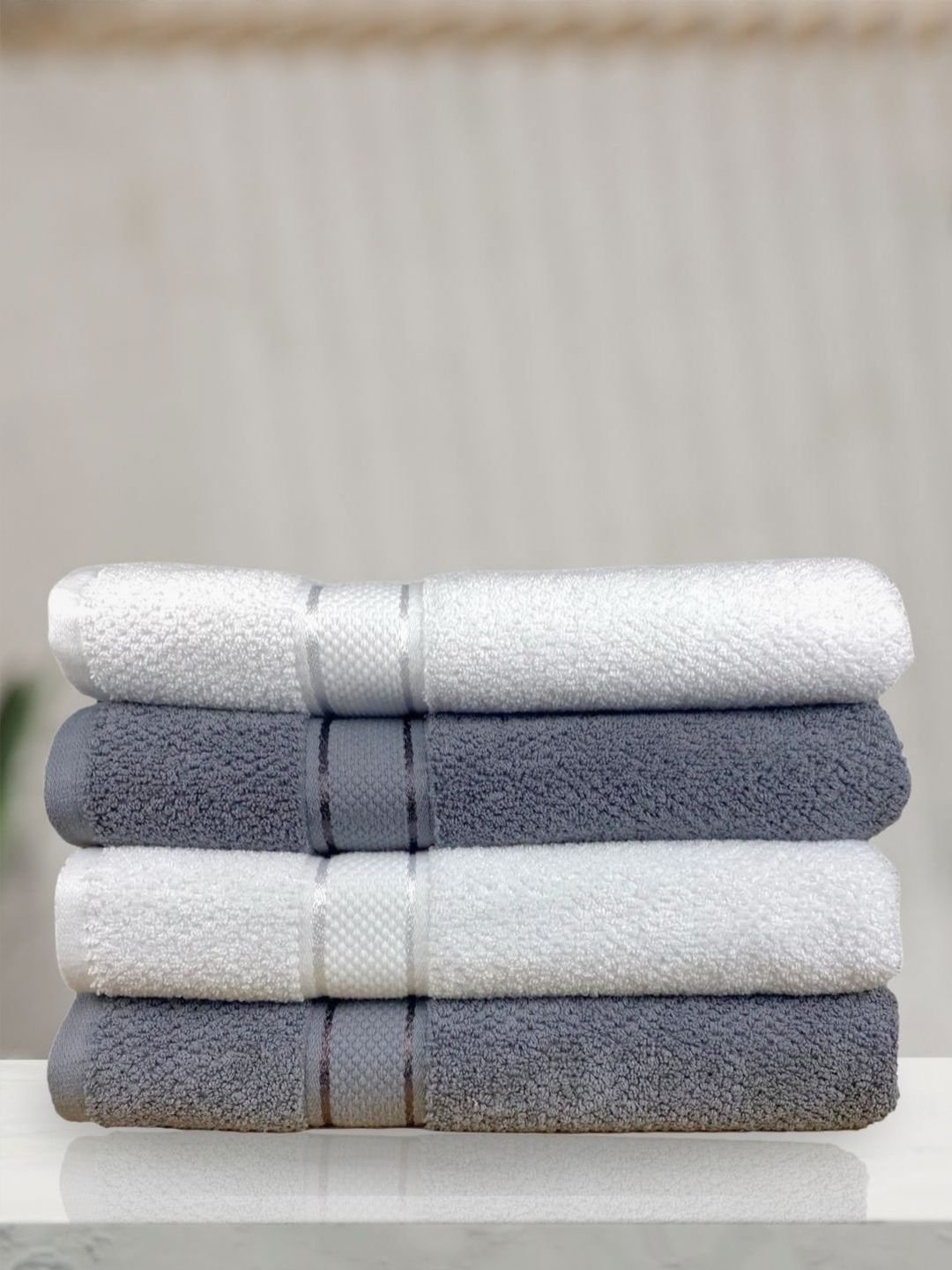 SENSES Grey & White 4 Cotton 550 GSM Bath Towel-image-18