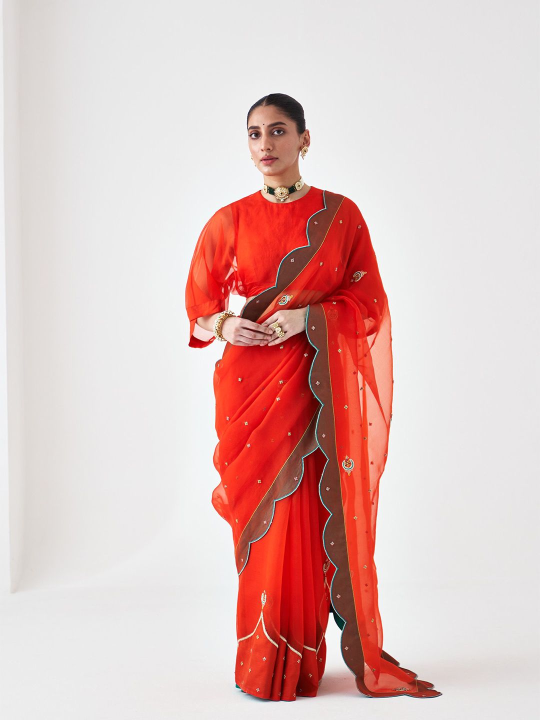 JANKI INDIA Floral Embroidered Organza Saree-picture-34