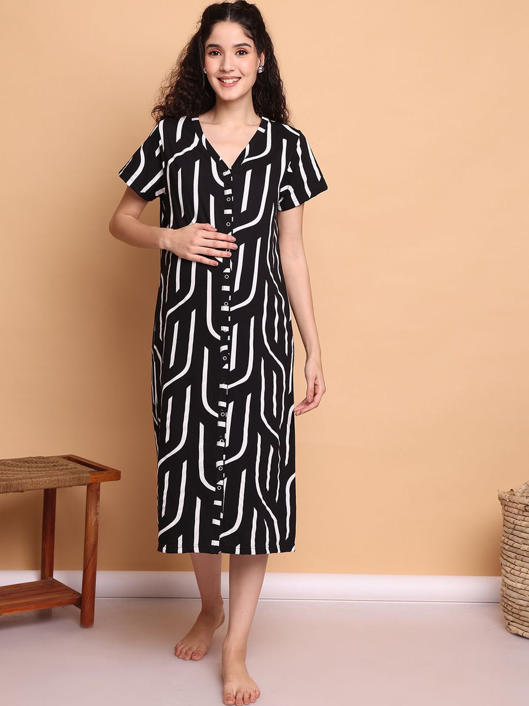 Secret Wish Women Geometric Printed Maternity Nightdress-picture-40