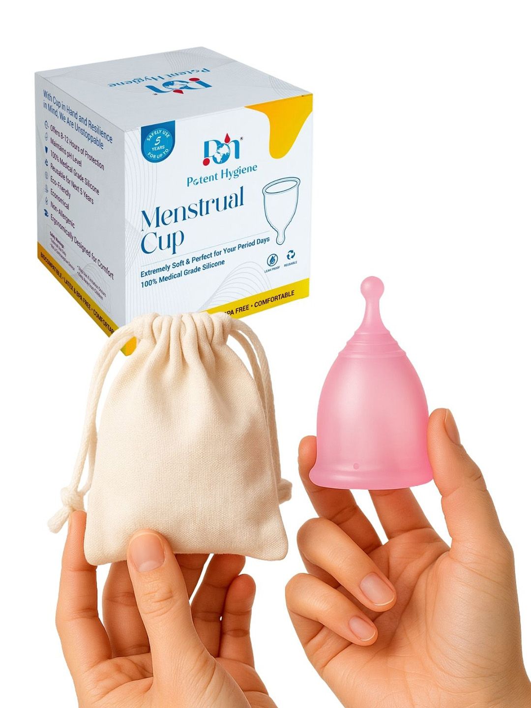 Potent Hygiene Extremely Soft Reusable Menstrual Cup- XS- Pink With Cotton Bag