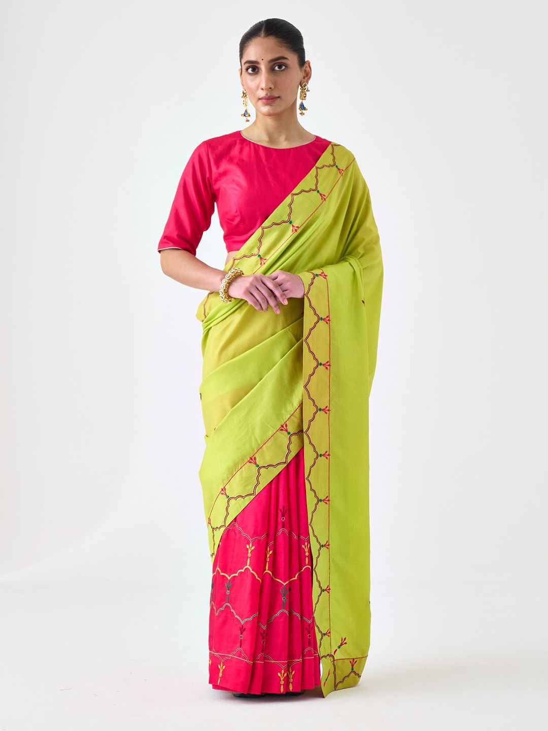 JANKI INDIA Ethnic Motifs Embroidered Art Silk Saree-image-30
