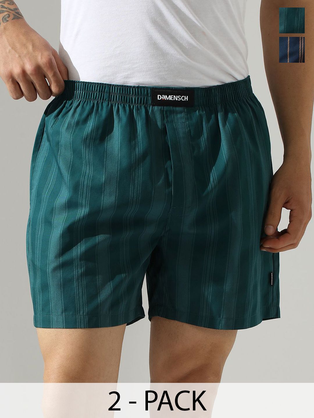 DAMENSCH Pack Of 2 Striped Pure Cotton Ultra-Light Boxers BS1002-picture-23