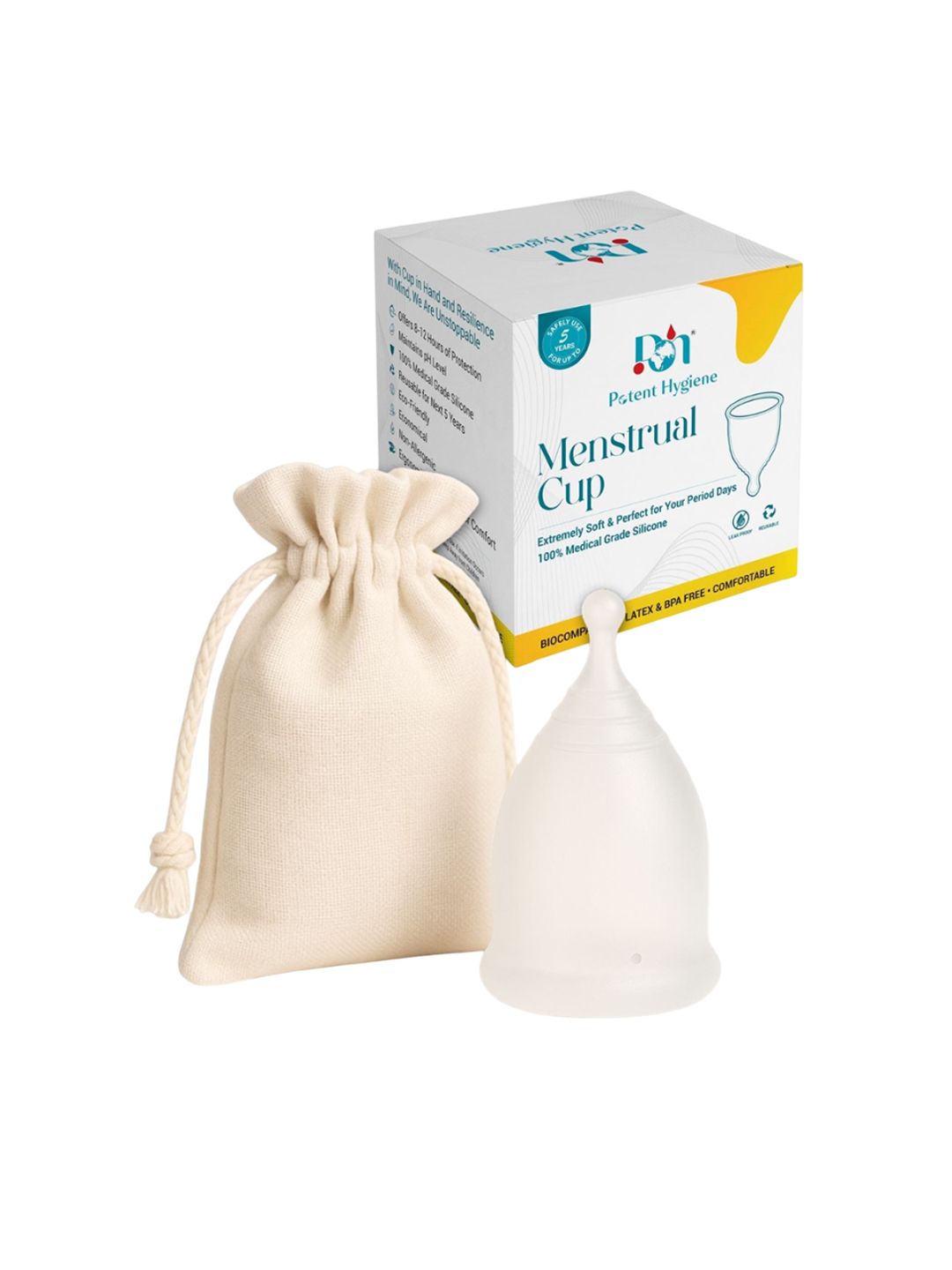 Potent Hygiene Extremely Soft Reusable Menstrual Cup- L- White With Cotton Bag