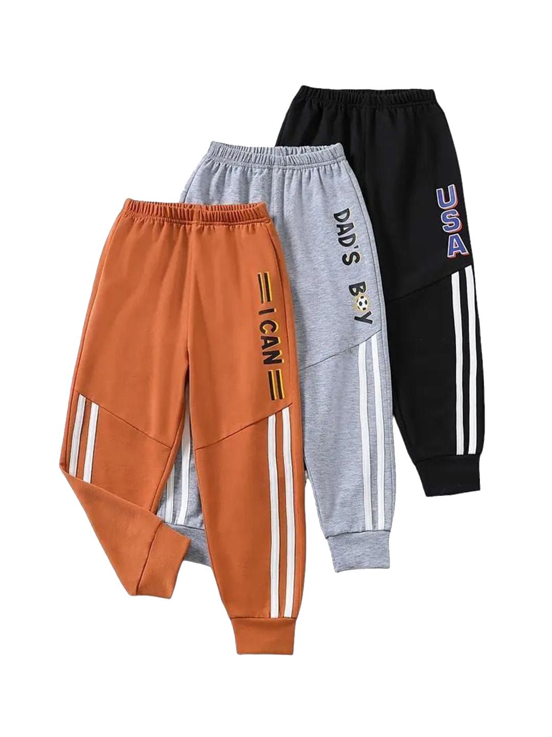 KEESOR Boys Pack Of 3 Printed Cotton Mid Rise Joggers