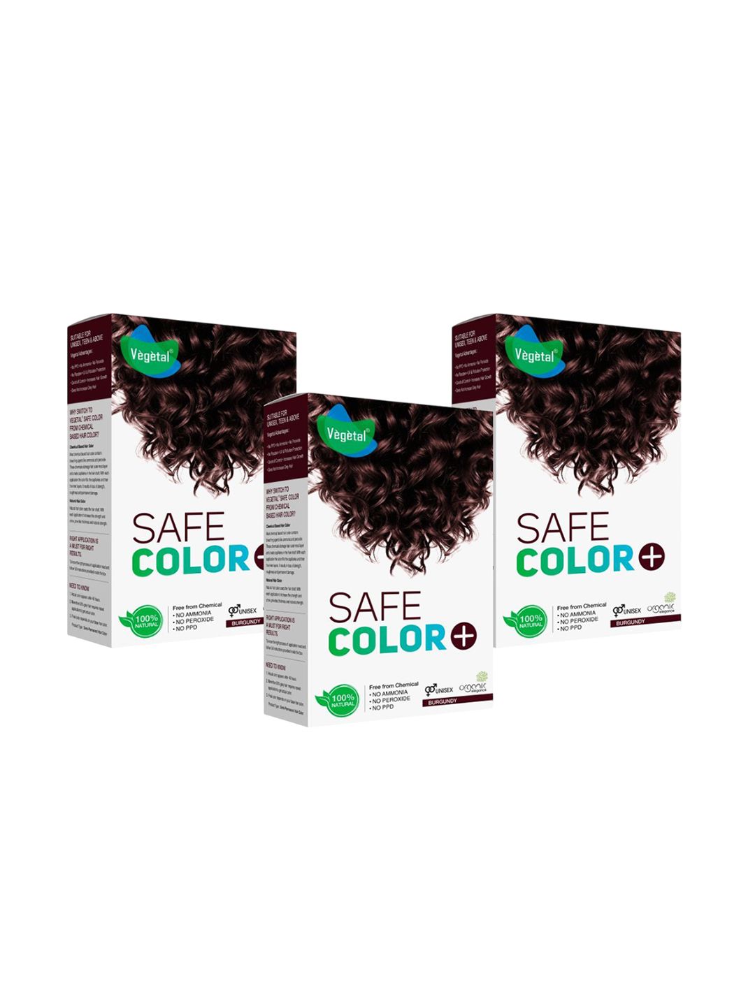 Vegetal Set Of 3 Safe Color Hair Color - 100 g Each - Burgundy-image-44