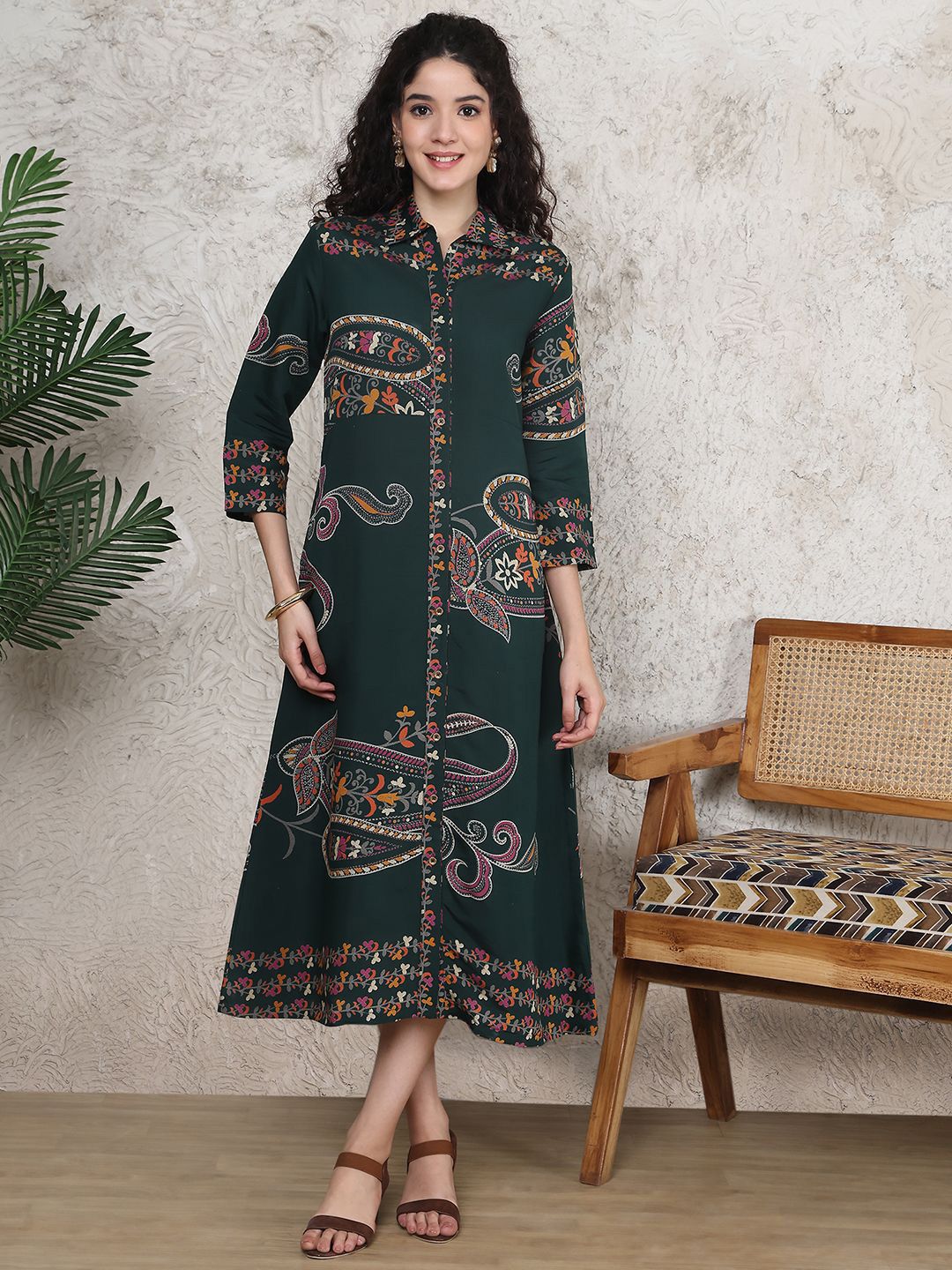 Claura Women Print Midi A-Line Dress