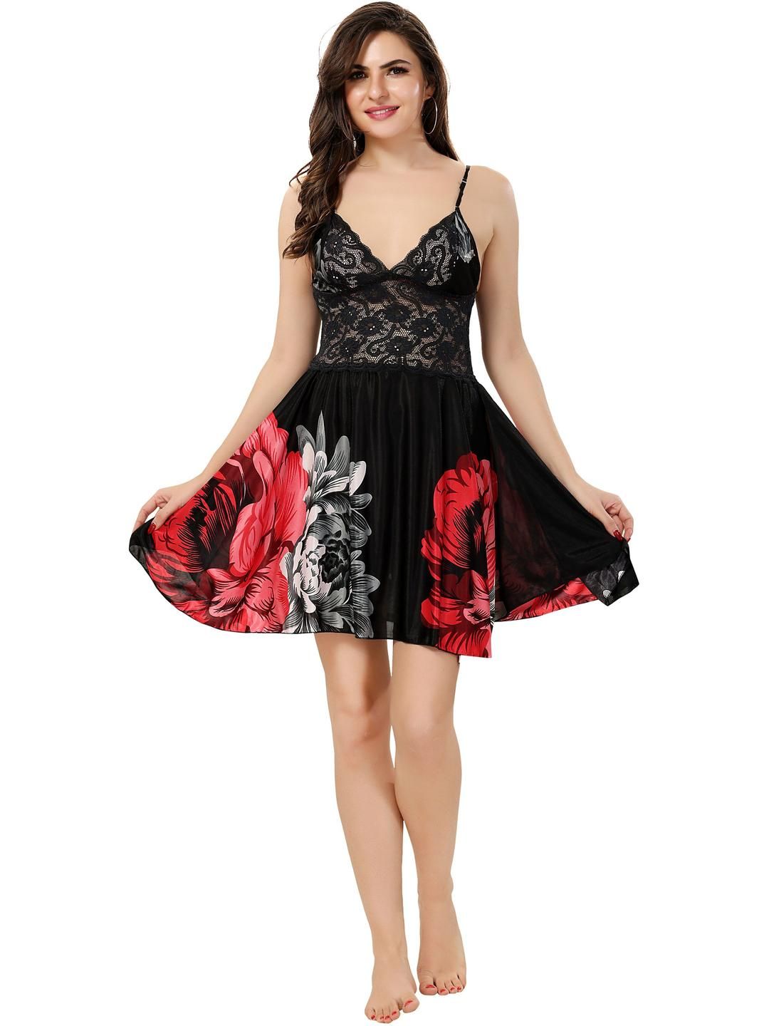 Dreambe Women Red Satin Baby Dolls