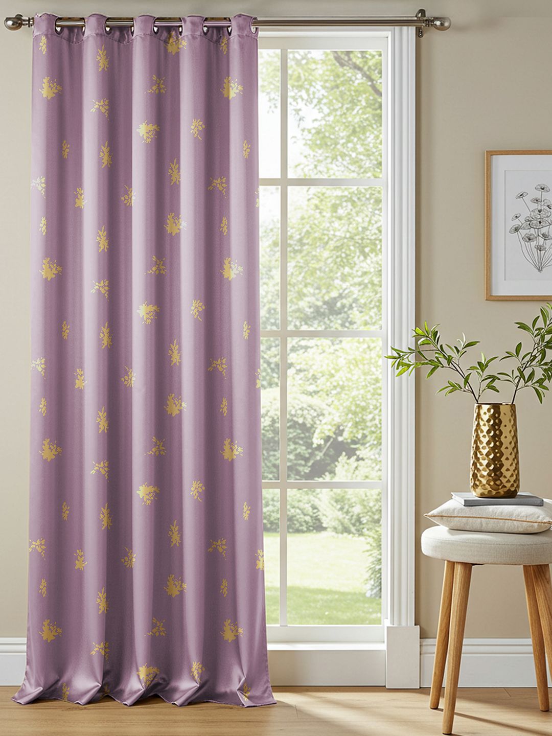 URBAN SPACE Lavender & Yellow Printed Cotton Black Out Window Curtain-picture-33