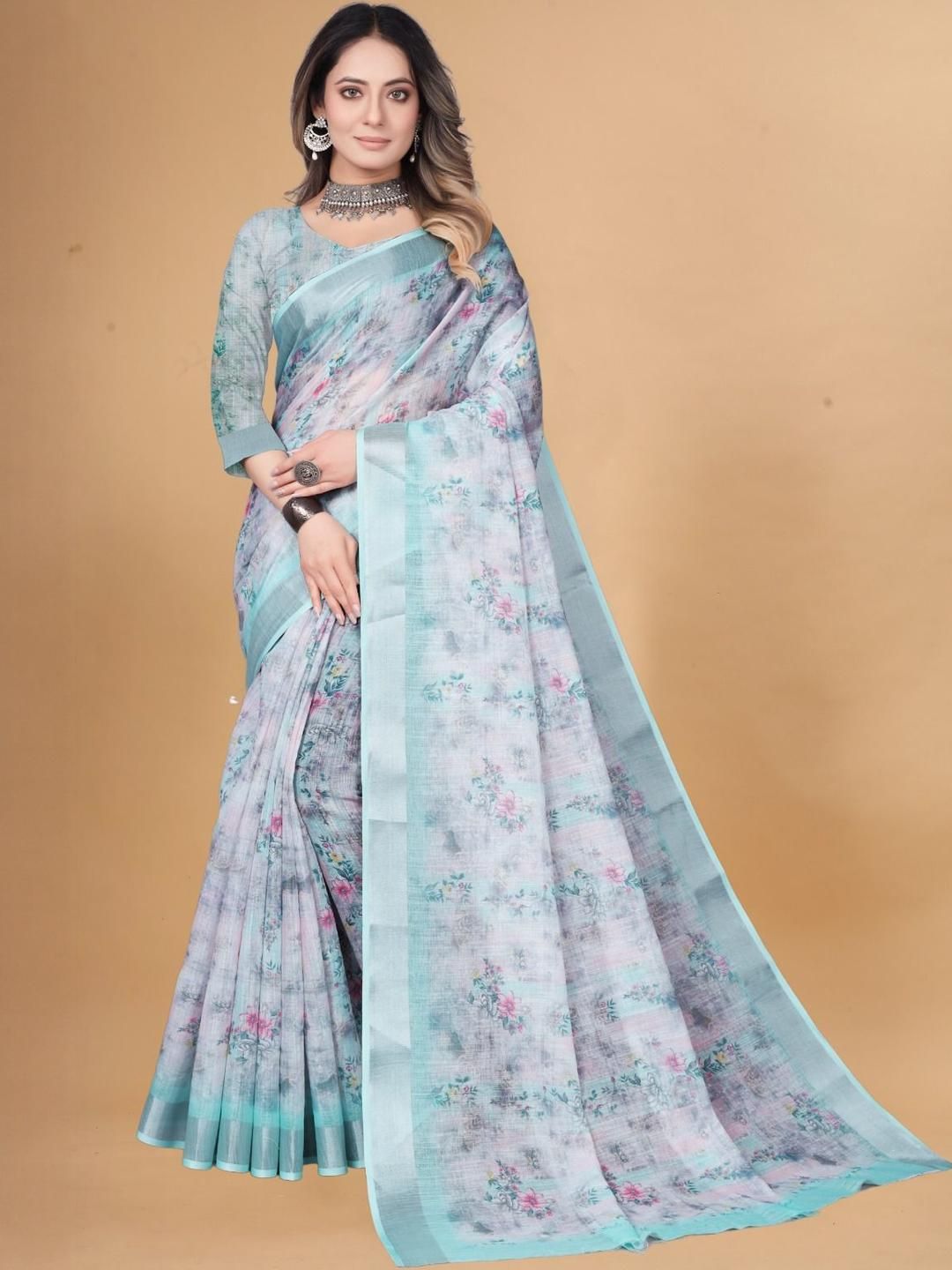 Krujha Teal Jamdani Silk Cotton Sarees-picture-23