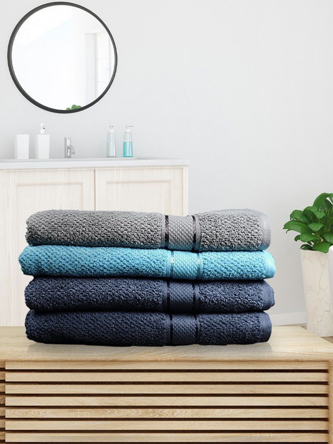 SENSES Navy Blue & Grey 4 Pieces Cotton 550 GSM Bath Towel-picture-23