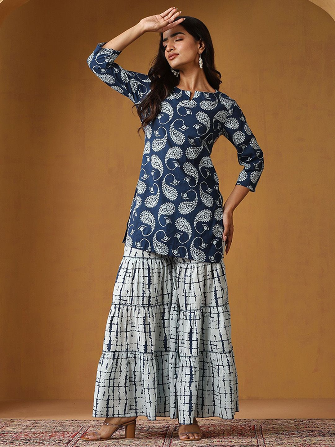 Khushal K Women Paisley Printed Cotton Kurta with Sharara