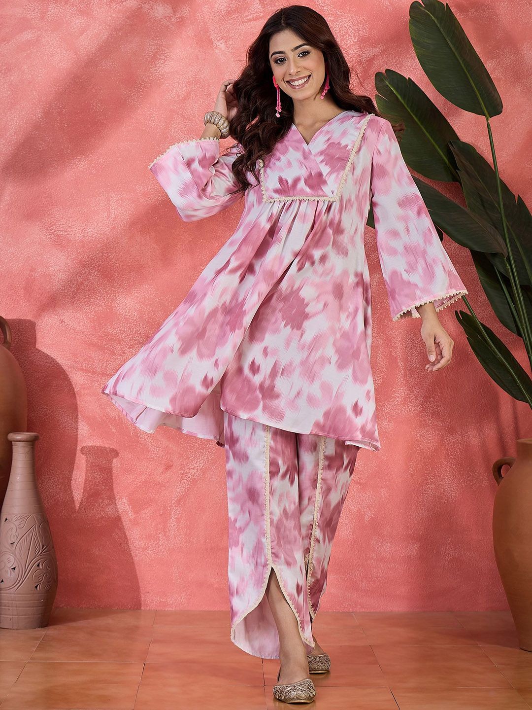Sangria Digital Printed V-Neck Tunic & Trouser Co-Ord Set