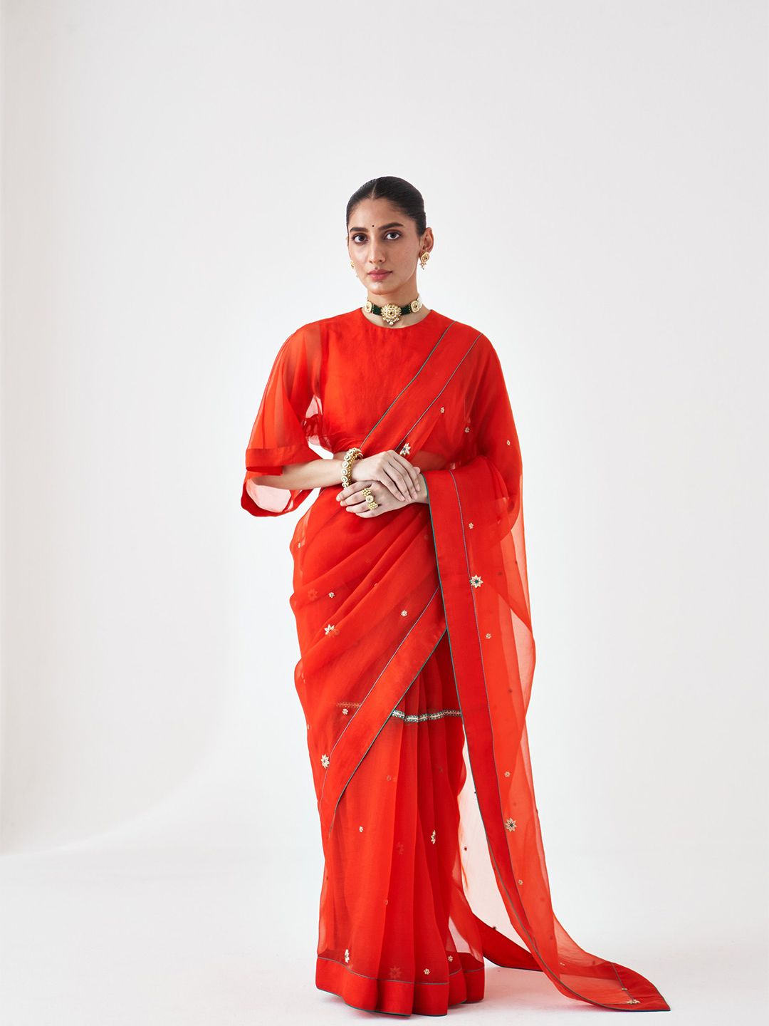 JANKI INDIA Floral Embroidered Organza Saree-picture-46