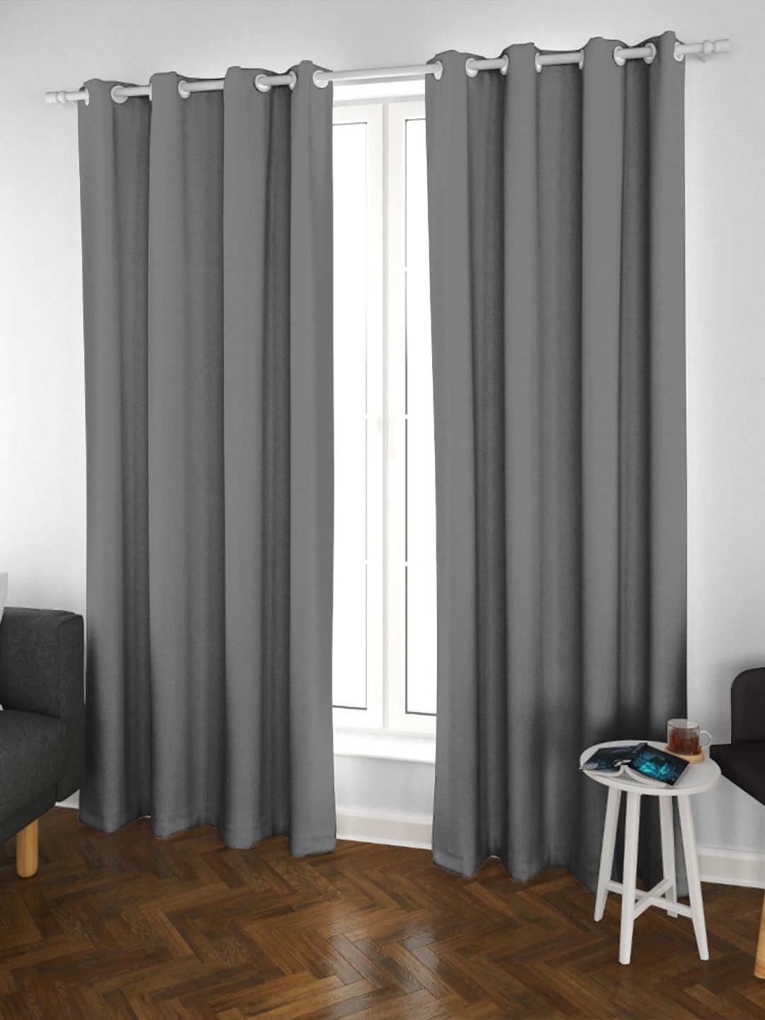 Parda Online Grey Set of 2 Black Out Window Curtain-image-7