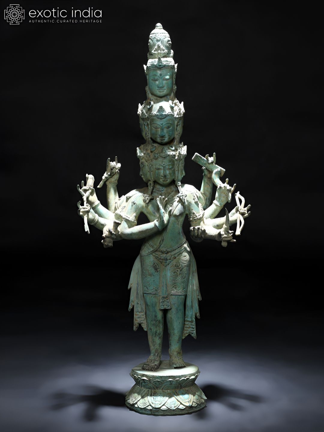 Exotic India Green & Beige Bodhisattva Avalokiteshvara Religious Idol Showpiece-picture-19
