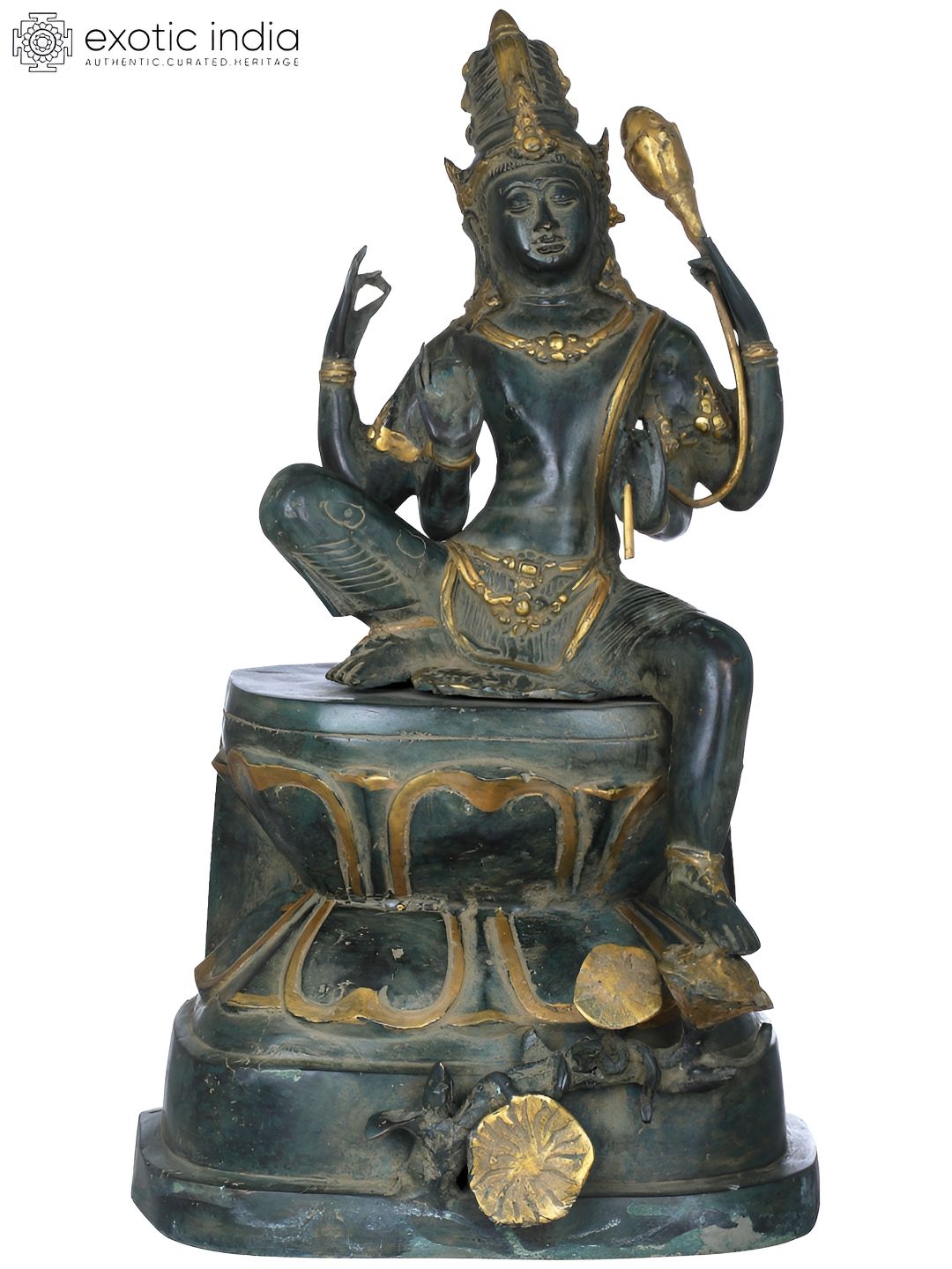 Exotic India Green & Gold Toned Lord Avalokiteshvara Idol Showpiece-image-12