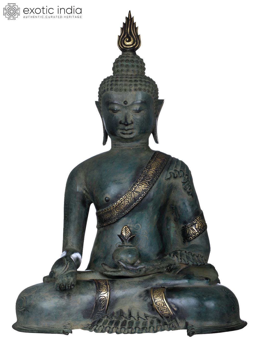 Exotic India Green & Gold-Toned Buddha in Varadamudra Idol Showpiece-picture-33