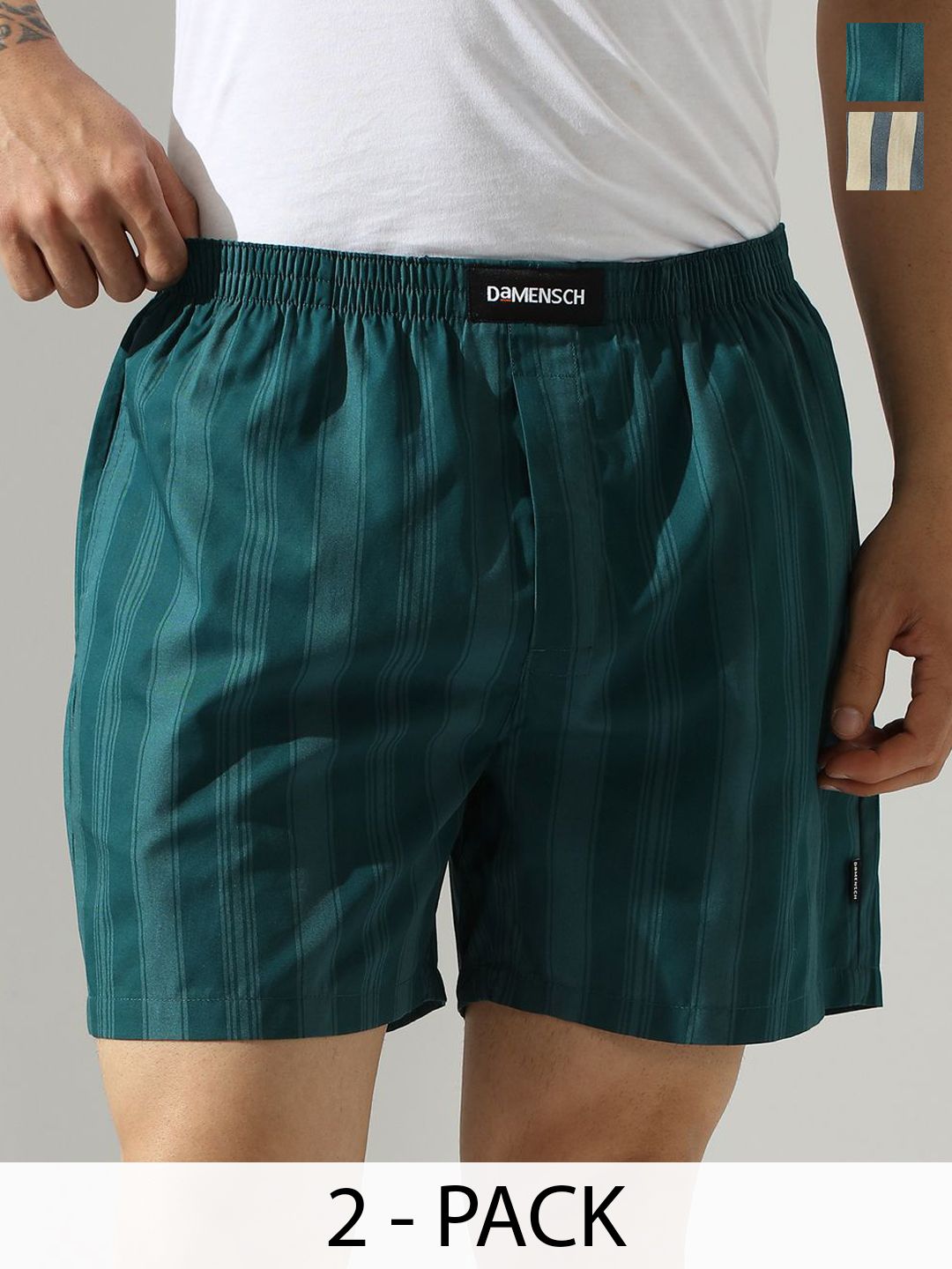DAMENSCH Pack Of 2 Striped Pure Cotton Ultra-Light Boxers BS1002-picture-20
