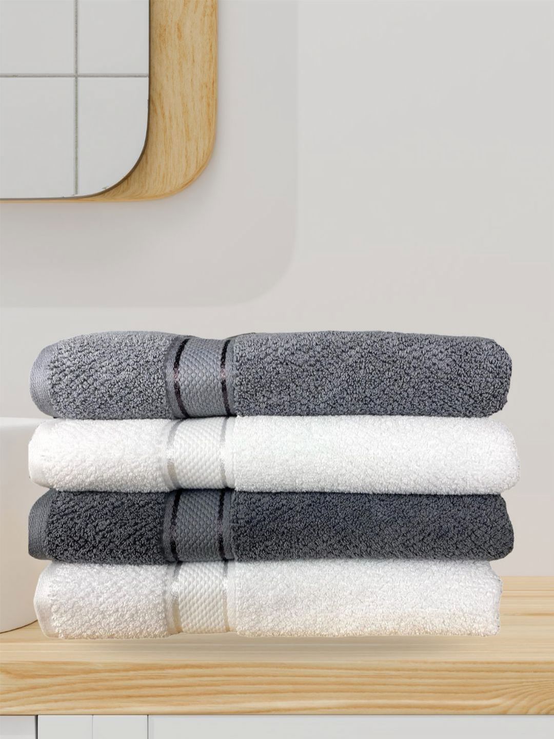 SENSES Grey & White 4 Piece Cotton 550 GSM Bath Towel-picture-41