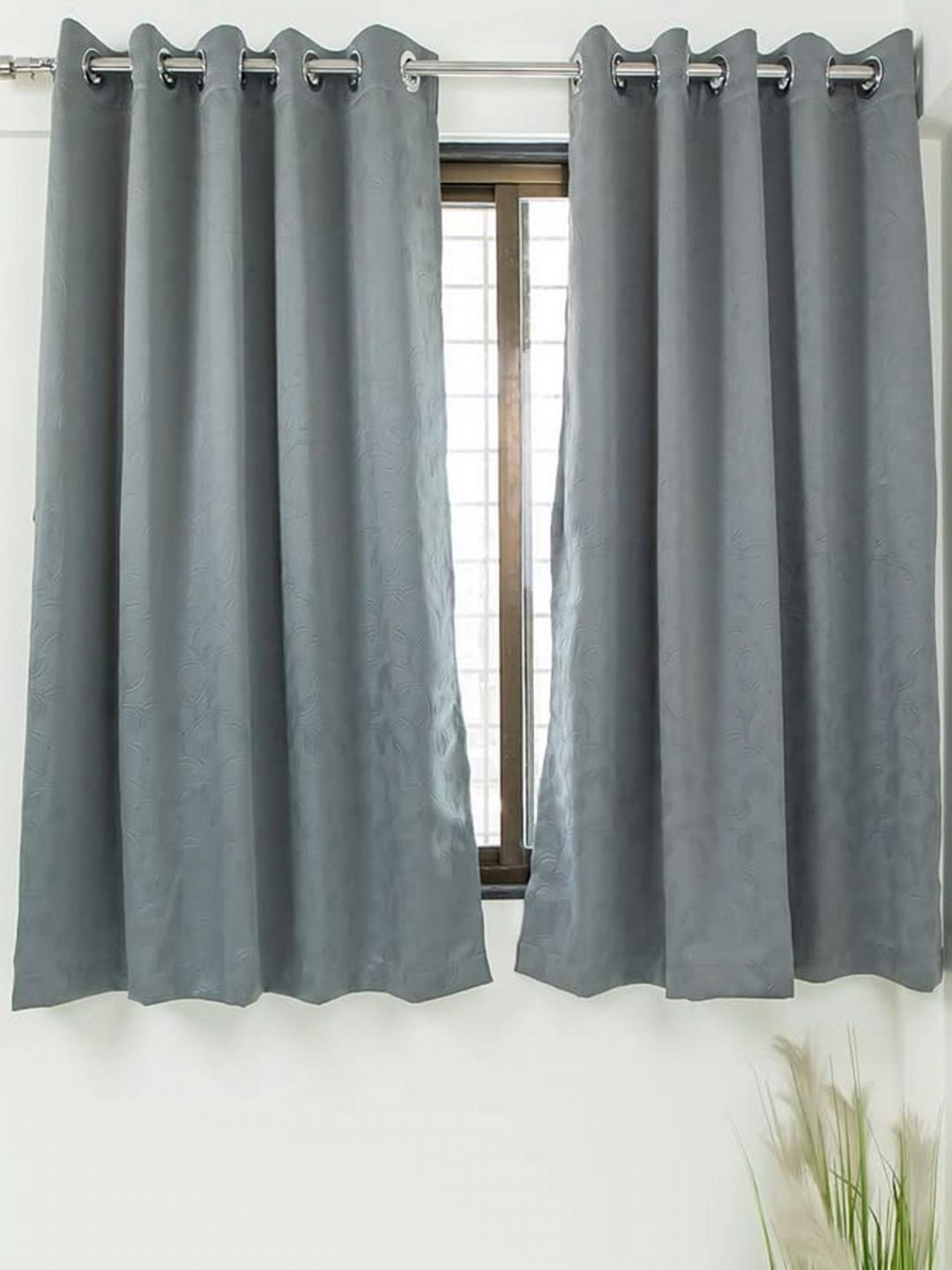 Parda Online Grey Set of 2 Black Out Window Curtain-image-25