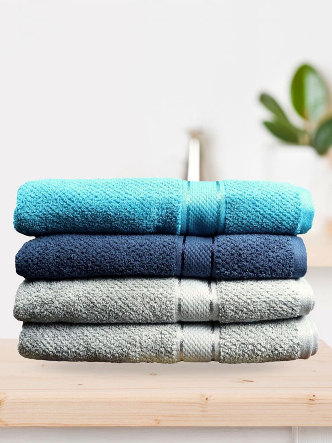 SENSES Turquoise Blue & Grey 4 Cotton 550 GSM Bath Towel-picture-17