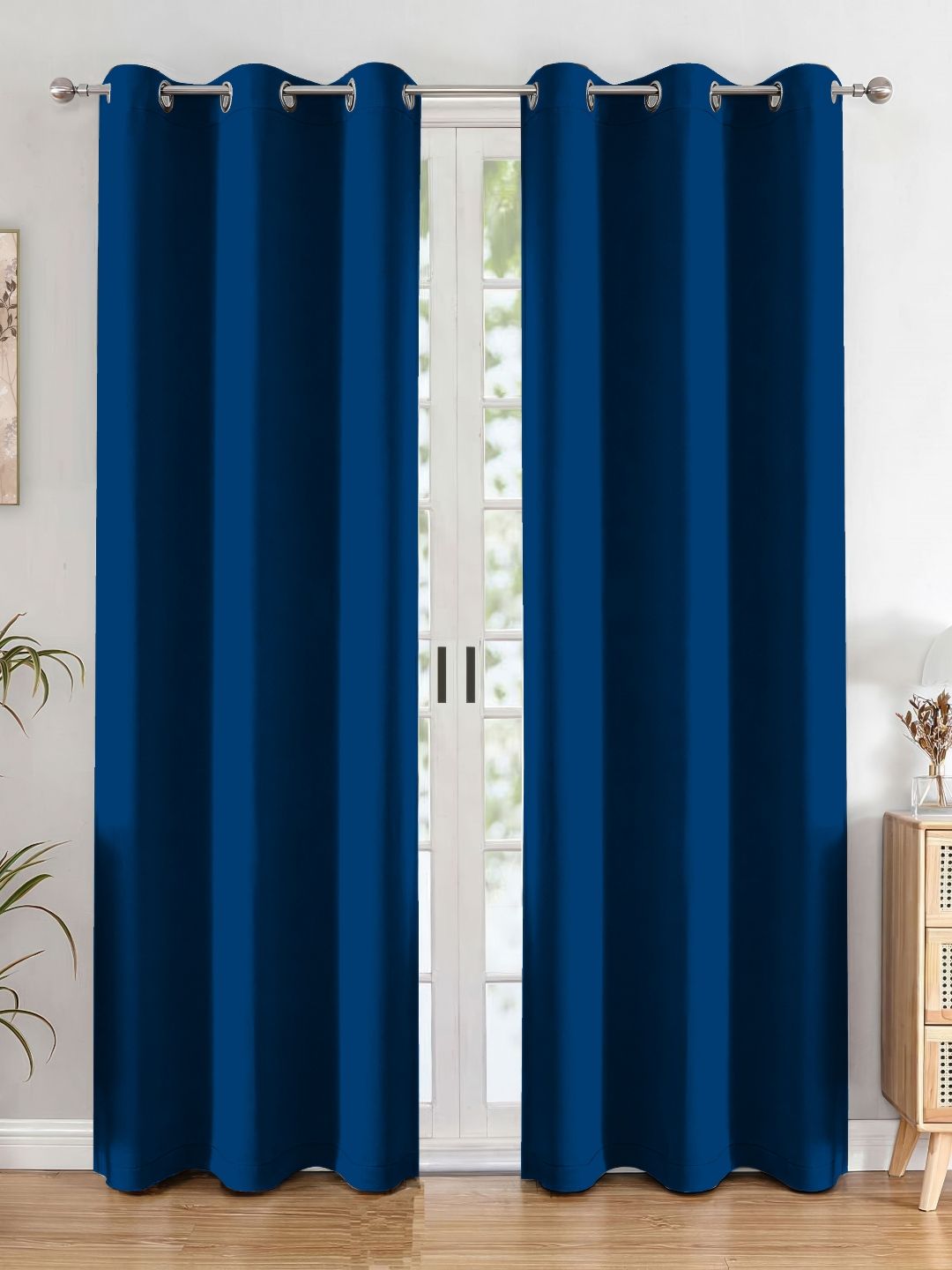 Aura Navy Blue 2 Pieces Black Out Door Curtain-picture-14