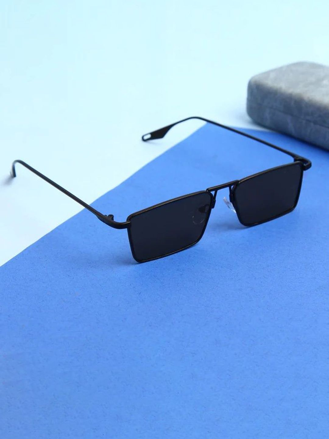 Mast & Harbour Unisex Rectangle Sunglasses with UV Protected Lens Metal Square Full Blk-picture-58
