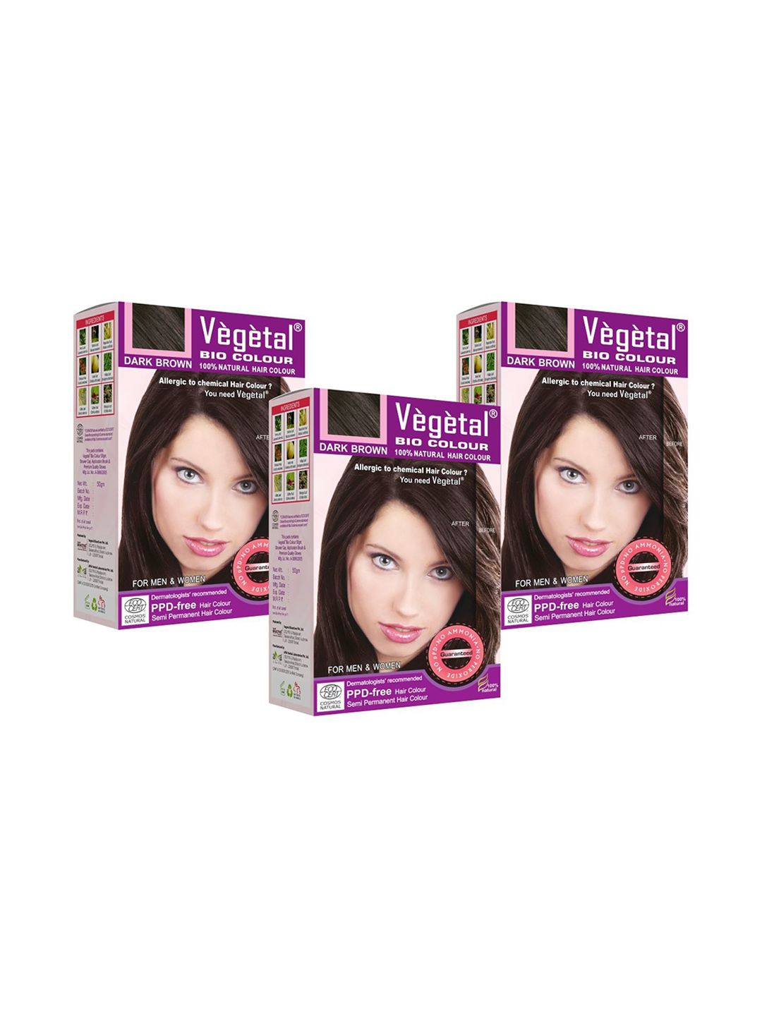 Vegetal Set Of 3 Bio Color 100% Natural Hair Color - 50 g Each - Dark Brown-picture-21