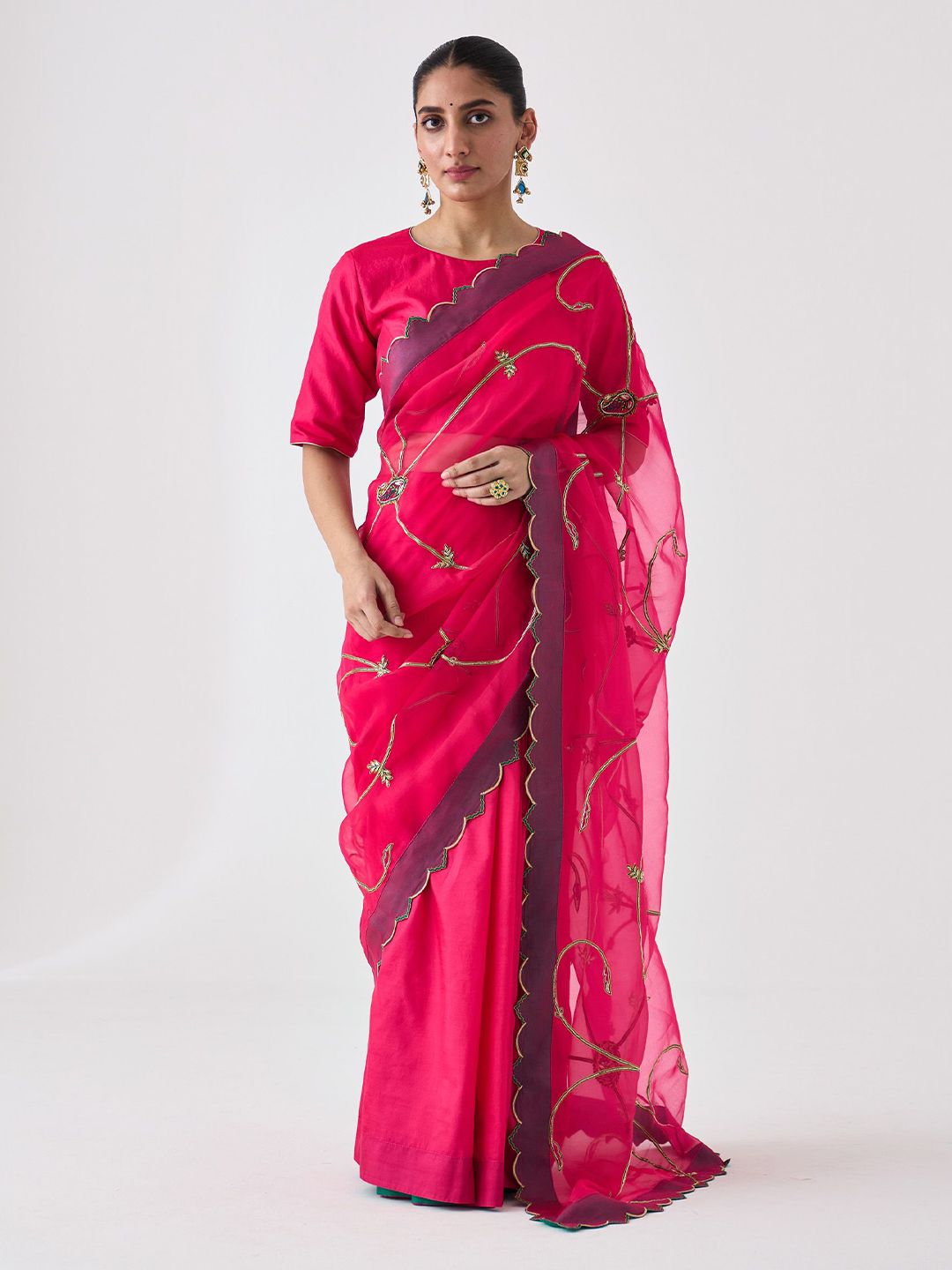 JANKI INDIA Floral Embroidered Organza Saree-picture-50