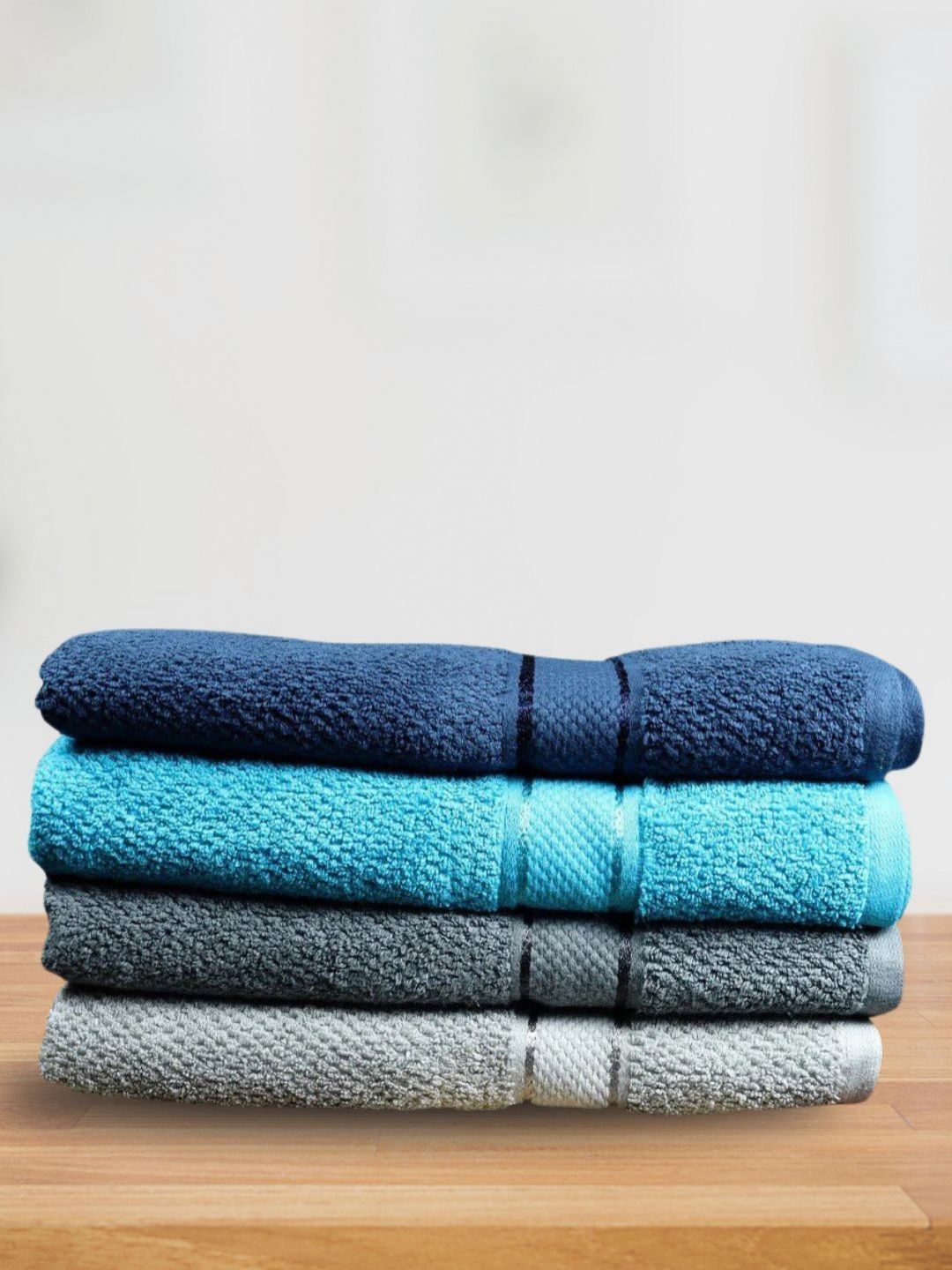 SENSES Turquoise Blue & Navy Blue 4 Cotton 550 GSM Bath Towel-picture-27