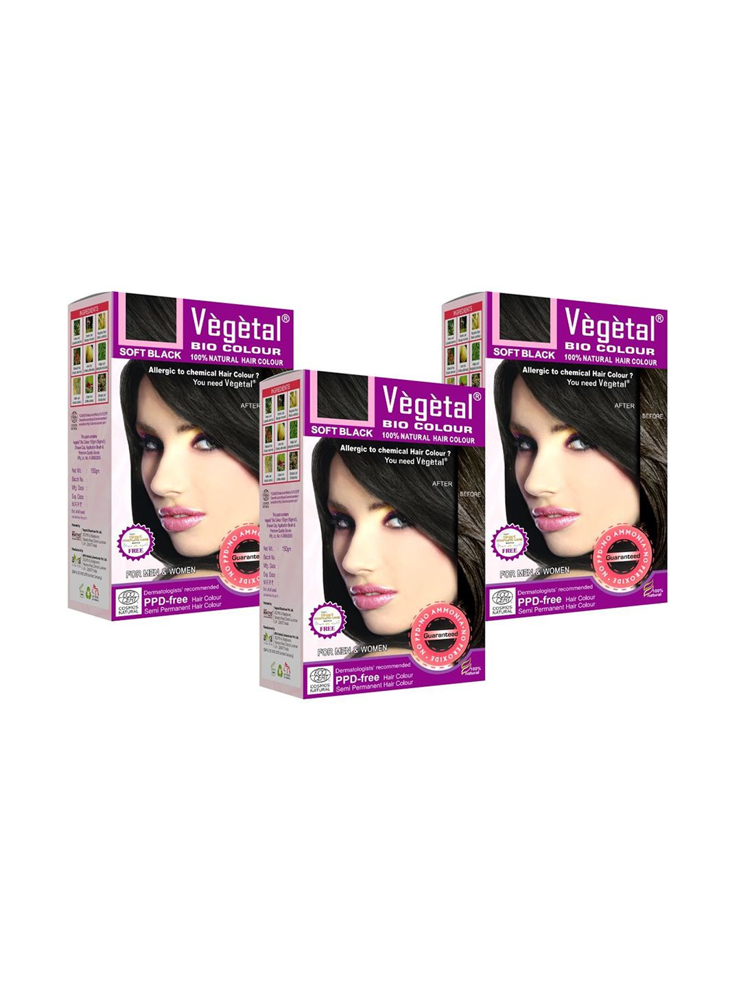 Vegetal Set Of 3 Bio Color 100% Natural Hair Color - 150 g Each - Soft Black-image-13