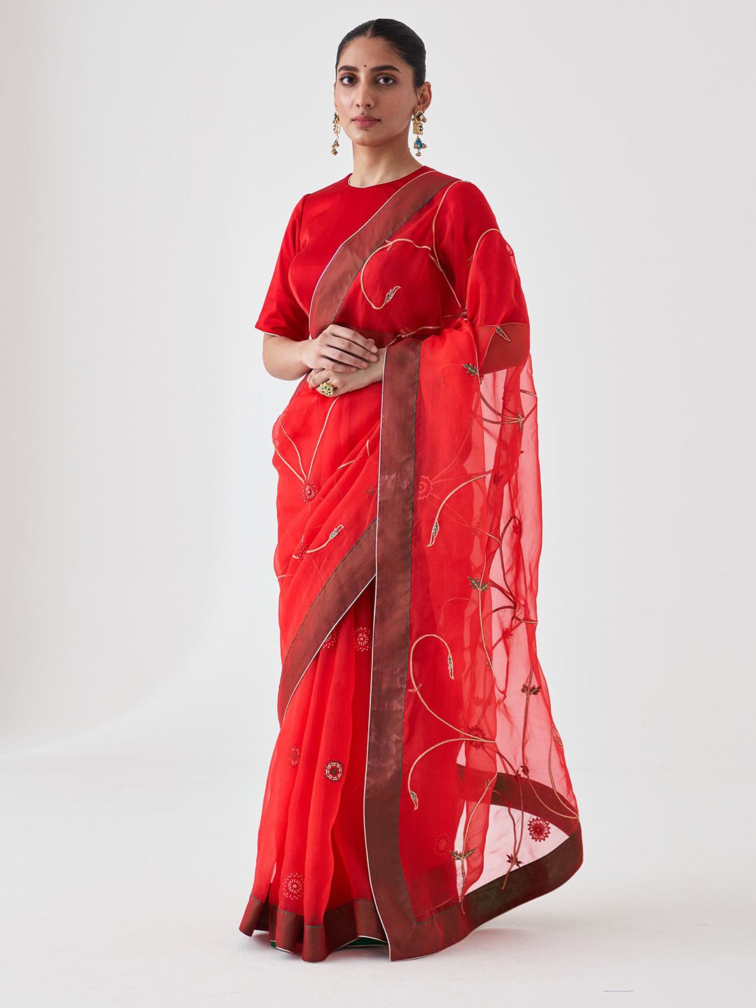 JANKI INDIA Floral Embroidered Organza Saree-picture-19