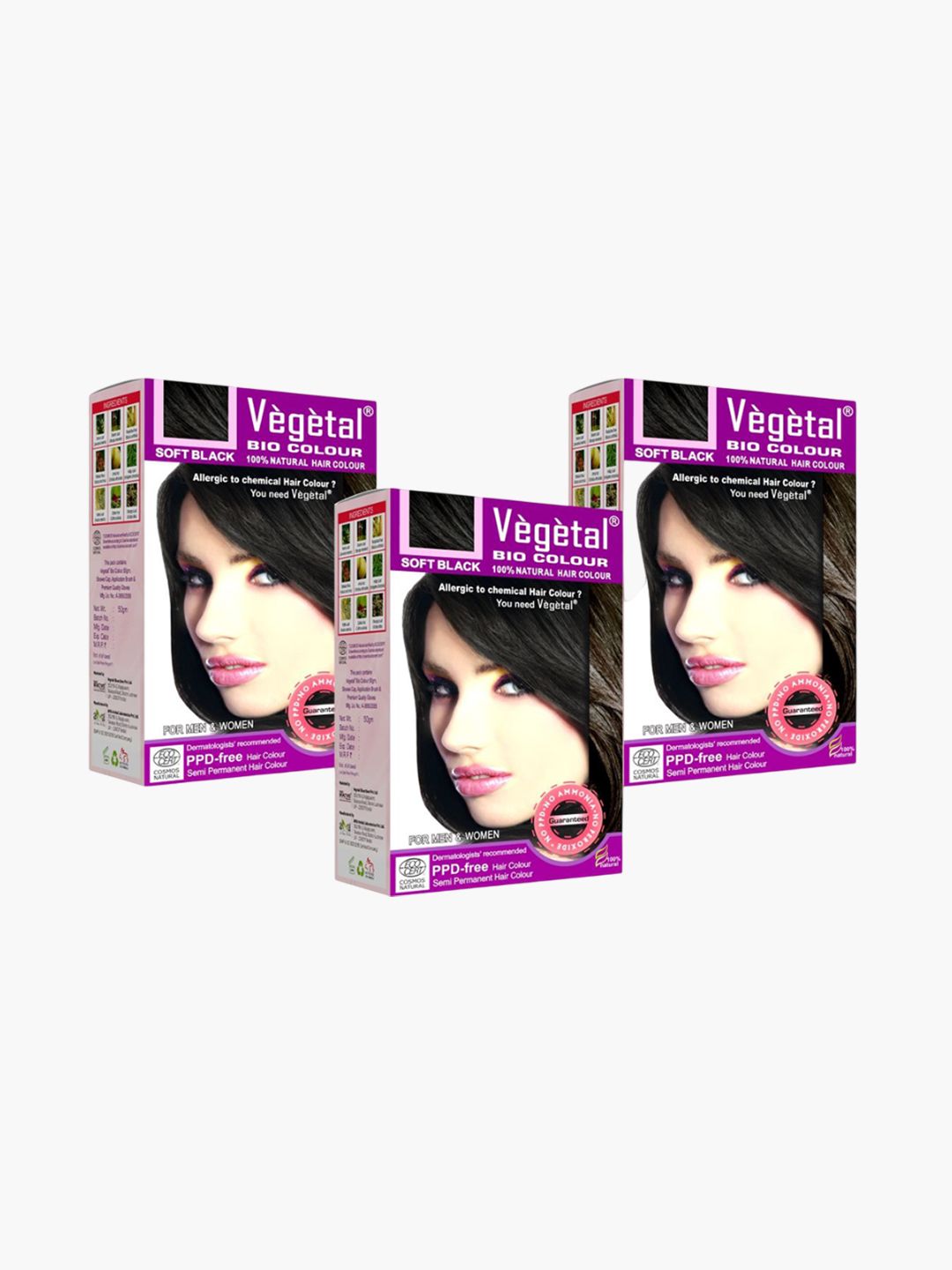 Vegetal Set Of 3 Bio Color 100% Natural Hair Color - 50 g Each - Soft Black-picture-19