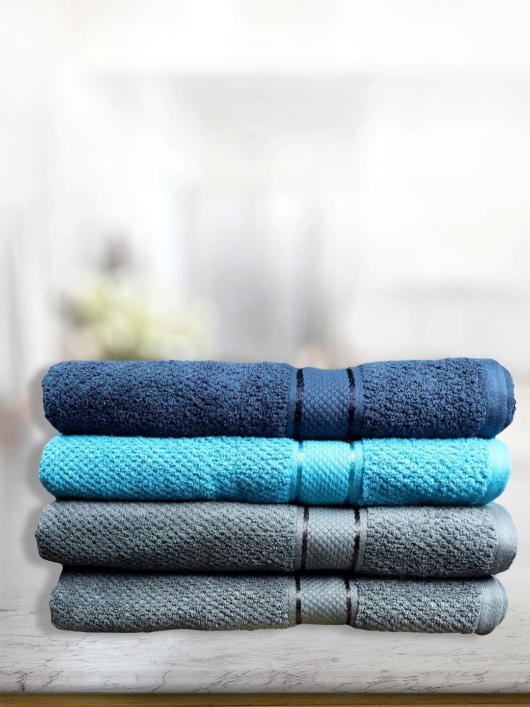 SENSES Charcoal & Turquoise Blue 4 Cotton 550 GSM Bath Towel-picture-21