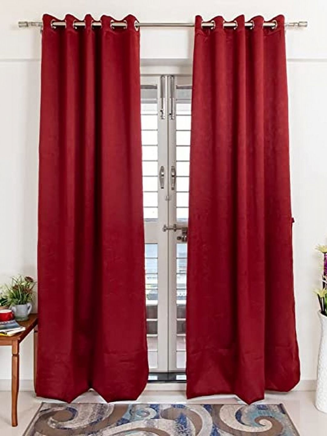 Parda Online Set of 4 Maroon Black Out Long Door Curtains-image-29