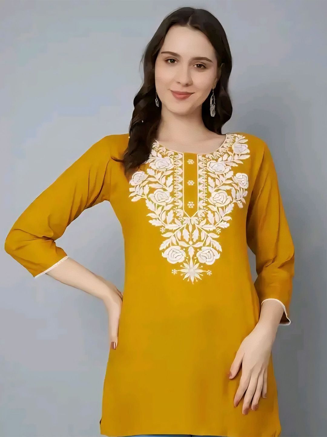 CROWN KING Women Floral Embroidered Round Neck Kurti-picture-33