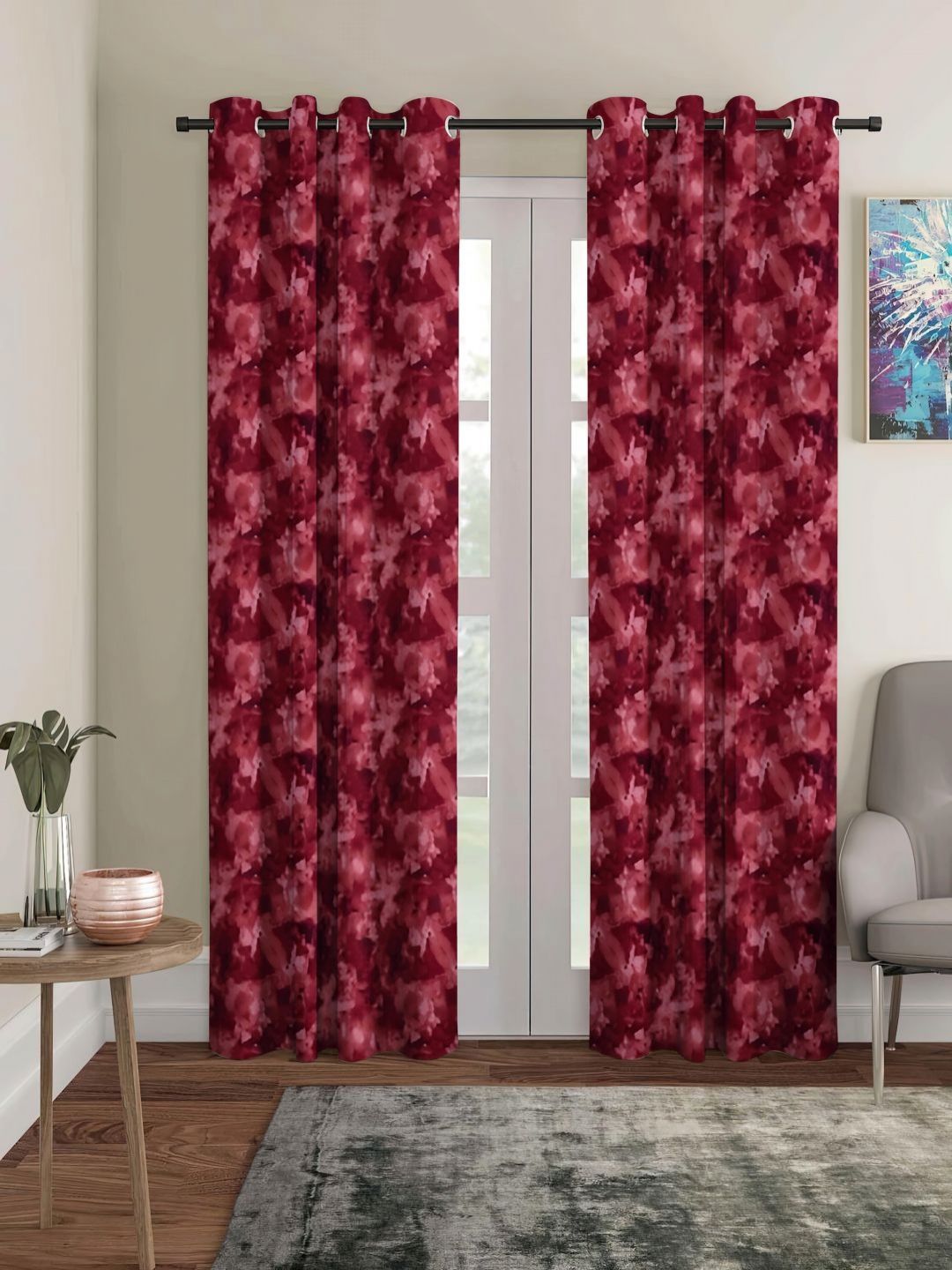 myntra elegant homes Aura Red Set of 2 Floral Black Out Long Door Curtain-picture-40