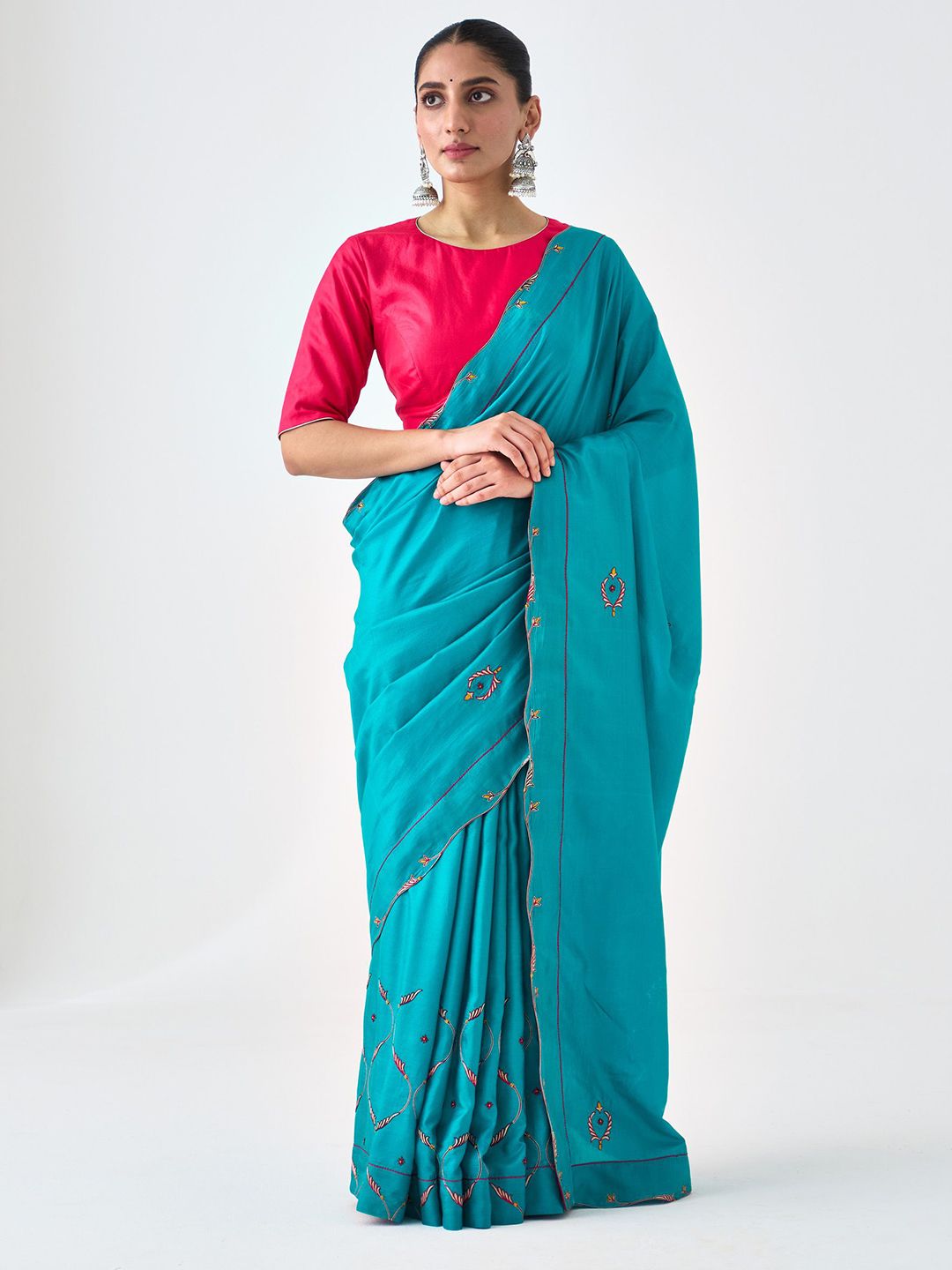 JANKI INDIA Ethnic Motifs Embroidered Art Silk Saree-image-31