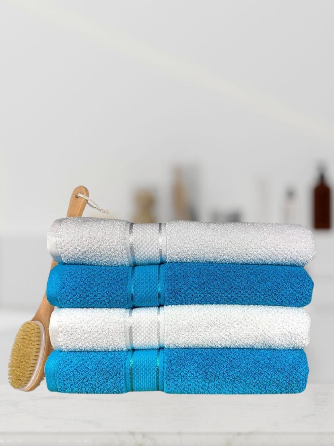 SENSES Turquoise Blue & White 4 Cotton 550 GSM Bath Towel-picture-13