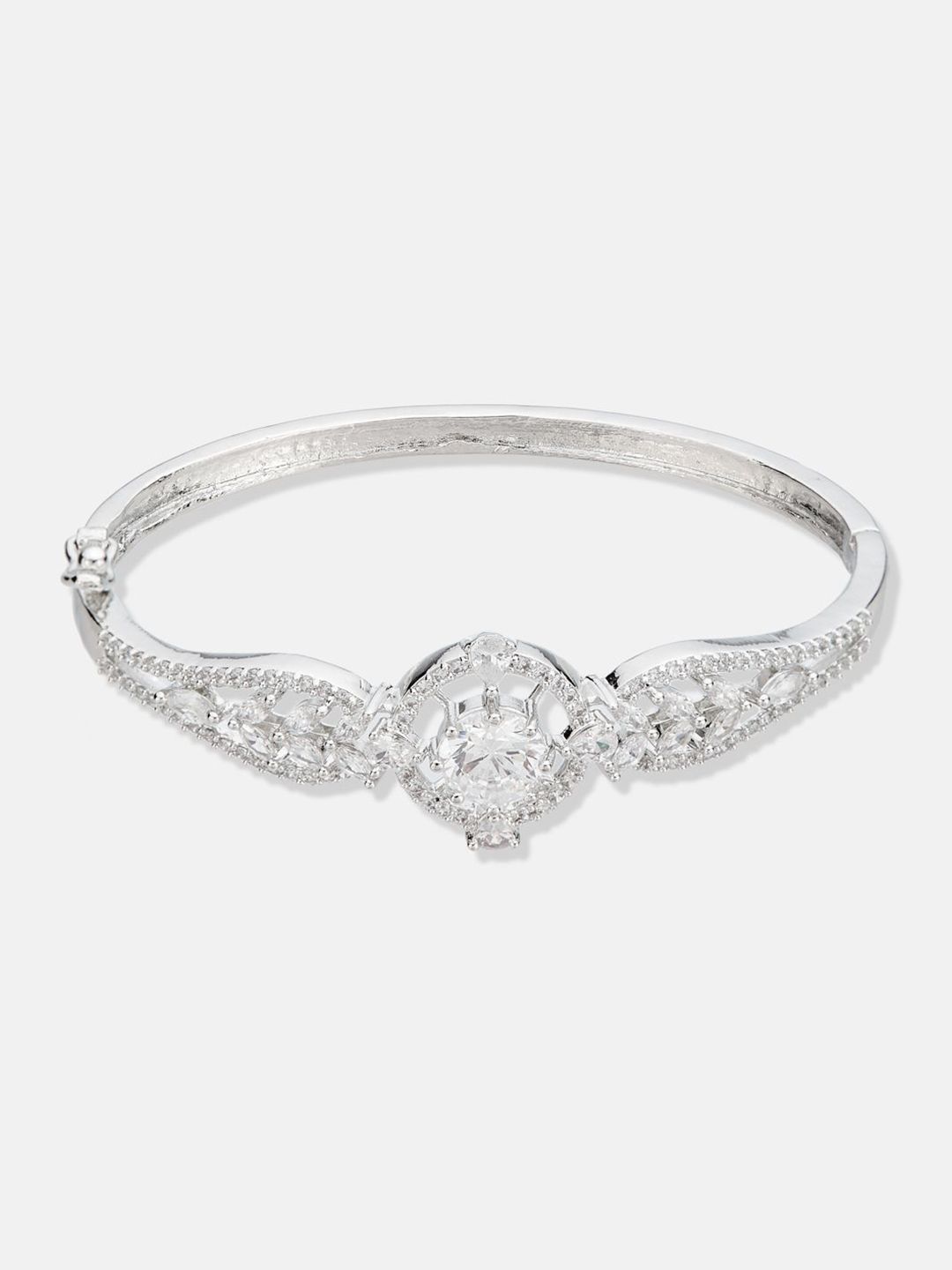 ATIBELLE Women 2 Brass Cubic Zirconia Silver-Plated Cuff Bracelet